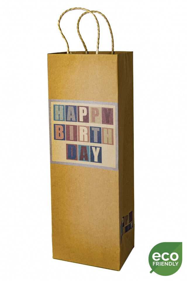 Dárková taška na láhev  (TB) ECO o rozměrech 12,6x8,9x36 cm s nápisem Happy Birthday 22416 TB.jpg#15094#3212c312739e